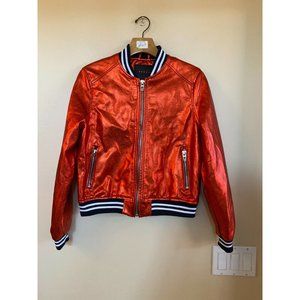 MSRP $128 BLANK NYC METALLIC ORANGE/RED FAUX LEATHER MOTORCYCLE JACKET SIZE M